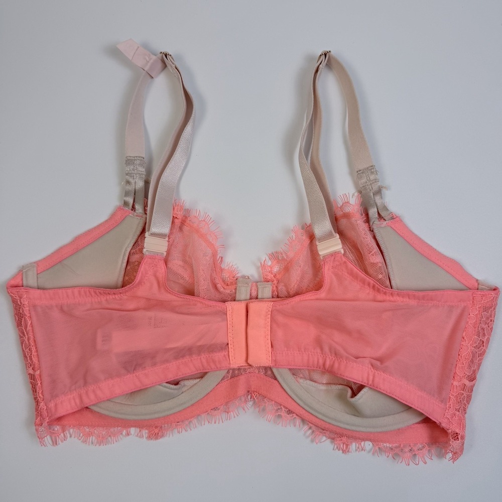 Victoria's Secret Dream Angels Peach Coral Lace Unlined Balconette Bra 36DD NWT - Picture 2 of 6